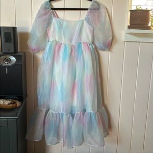 Pastel Rainbow Puff Sleeve Dress